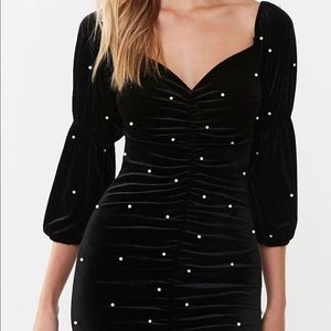 Forever 21 Faux Velvet Black Pearl Dress Size: L